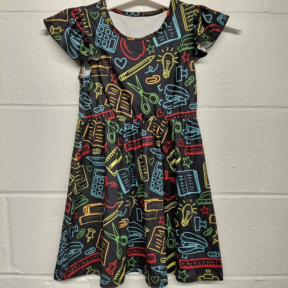 Back to School Days Crayon Pencils Art Math Class Girls Size 6 Dress